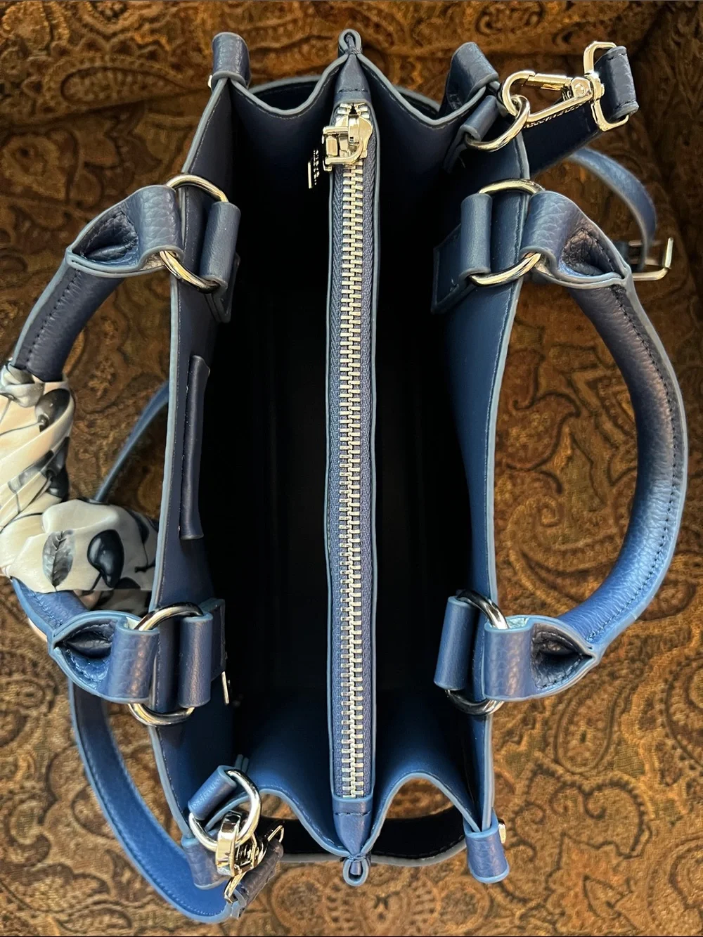Steve Madden Navy Pebbled Leather Satchel with Scarf Accent